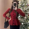 Atuendo de Año Nuevo: Suéter Rojo Festivo con Lazo para Ceñir la Cintura para Mujer, Nuevo Estilo Otoño/Invierno 2025, Top de Punto Súper Elegante
