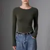 Cuello redondo, diseño de una sola pieza, 100% lana de hilo fino, hilo Yangzi de 60 cabos, suéter de corte ajustado para mujer, perfecto como capa interior, tejido fino