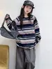 Camiseta de Manga Larga para Niñas Medianas y Grandes de Otoño Nueva Ropa Infantil Camiseta Rayada para Niñas Top Capa Base Holgada Elegante