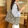Bolso de Hombro con Cordón de Pana con Estampado de Leopardo Retro Coreano Moda Gran Capacidad Bolso Sobaco Bolso de Mano Casual Versátil Bolso Tote