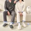 Zapatillas de Casa Mullidas de Gato Bordado Simple de Dibujos Animados Lidani para Pareja Nuevas de Algodón Lindas para Mujer Otoño e Invierno para Hombre