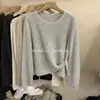 Suéter de Punto Suave Color Sólido Hueco Botón Lateral Cuello Redondo Estilo Coreano para Mujer, Nuevo Casual Holgado Manga Larga Otoño 2026