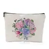 Bolsa de Cosméticos Estampada Serie Flores Impermeable Lino Denso Portátil para Viaje Neceser como Regalo para Amigas, Hermanas y Familia