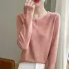 Suéter de punto fino de color liso, nuevo, cuello redondo, 2025, transfronterizo, manga larga, primavera, para mujer, corte holgado, top base