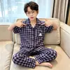 Pijama Infantil para Meninas e Meninos de Primavera e Outono, Manga Curta e Calça Longa, Roupa de Casa com Desenhos Animados para Crianças Maiores