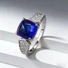 Zhuo Zhi Fan Joias 2023 Novo Modelo Prata S925 8*8mm Azul Real Cubo de Açúcar Quadrado Anel Simples Estilo Aliexpress