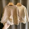 Chaqueta Suéter para Niñas Primavera y Otoño 2025 Suéter Delgado para Niñas Estilo Mediano y Grande de Niños Suéter Tejido Falda de Encaje para Niños