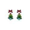 Pendientes de árbol de Navidad con lazo de atmósfera "Cortesía de la Navidad" para mujer, clip para la oreja 2024 nuevos pendientes de lujo de alta gama