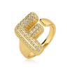 Anillo abierto de oro chapado en cobre personalizado para mujer, con circonitas y letras inglesas de lujo, estilo antiguo australiano, europeo y americano.