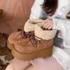 Botas de Neve Elegantes e Estilosas com Forro de Pelo Femininas, Novo Modelo Outono e Inverno 2026, com Fleece Adicional e Solado Espesso, Bico Laranja, Sapatos Confortáveis de Algodão Estilo Birkenstock