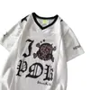 Playera de Manga Corta para Hombre Verano Moderno Holgada Manga Cinco Cuartos 2025 Nueva Celebridad de Internet Trendy Ins Top Estampado Sencillo