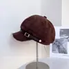 Fivela de Cinto de 2025 com Acabamento de Pelúcia Chapéu Octogonal para Mulheres, Outono e Inverno, Boina Estilo Newsboy Retro que Afina o Rosto, Nova Tendência Estilo Coreano