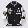 Chaqueta de Béisbol de Moda Estilo Americano para Hombres y Mujeres, Primavera y Otoño, Estampado Bf de Gama Alta, Bloques de Color, Chaqueta Casual Holgada