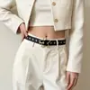 Hebilla metálica de estrella de cinco puntas retro, cinturón fino para mujer, estilo punk Y2K, cuero PU negro con adornos de remaches, cinturón versátil para pantalones