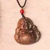 Talla en Madera de Madera de Águila del Buda Sonriente con Barriga Grande, Colgante de Cuello, Talla Sólida en Madera de Monje Buda Sonriente, Adorno Artesanal Coleccionable
