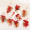 Flores Artificiais para o Ano do Cavalo, Frutas Vermelhas de Azevinho, Enfeites Pendentes de Frutas da Fortuna, Decorações de Porta, Laço Estilo Chinês