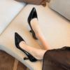 0337 Estilo Profissional Boca Rasa Couro Patente Estilo Francês 7cm Versátil Salto Alto Tamanho Grande Ajuste Largo Sapatos Femininos 41