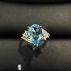 Nuevo anillo de corona de diamante rosa Argyle de lujo ligero acuamarina diamante de alto carbono gota de agua forma de pera gema de color anillo abierto