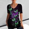 Camiseta de cuello en V directa de fábrica para mujer, top de manga corta de verano, ropa con patrón de flores Harajuku, camiseta linda casual