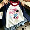Camiseta infantil de manga comprida com estampa de desenho animado em algodão, gola redonda, estilo coreano, color-blocking, marca moderna, novo top versátil fofo para primavera/outono