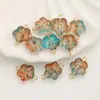 Colgante de Flor de Vidrio con Agujero Recto, Adorno de Flor de Cinco Pétalos, Cuentas Sueltas para Pulsera y Collar DIY, Materiales para Aretes con Borla Estilo Antiguo