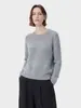 Oro*Pedido Gris Retro Francés Cuello Redondo Manga Larga Tejido Suéter de Otoño Invierno para Mujer Capa Base Holgada