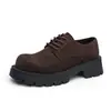 Sapatos masculinos de couro fosco estilo coreano, bico largo, de amarrar, estilo retrô, cano baixo, tamanho grande, sola grossa, sapatos de trabalho da moda