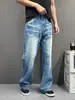 Jeans Azules Lavados Estilo Retro Americano Fluidos Deshilachados Moda para Ir al Trabajo Holgados Casuales Pierna Recta Estilo Moderno para Hombre