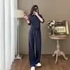 Traje Deportivo Casual de Moda Tendencia para Mujer Otoño e Invierno Adelgazante Rejuvenecedor Sudadera con Cuello de Solapa Patchwork Pantalones de Pierna Ancha Conjunto de Dos Piezas
