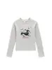 Camiseta de manga larga con cuello redondo, hombro normal, estilo americano picante para mujer, nuevo estampado de cachorro de dibujos animados para primavera y otoño, top moderno y versátil