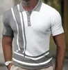 Camisa Polo Europeia e Americana Masculina Transfronteiriça Tendência com Estampa Digital 3D, Bloqueio de Cor Xadrez, Manga Curta, Colarinho Cuban