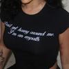 Verão Novo Gola Redonda Pulôver Manga Curta Estampa de Letras Ombro a Ombro Top T-shirt Feminino Europeu e Americano