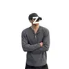 Camiseta de punto texturizado de manga larga para hombre, de alta gama, elegante, con cuello Henley, para otoño, una capa base versátil
