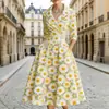 Vestido de Comercio Exterior Transfronterizo de Nuevo Estilo con Cuello en V y Elementos de Impresión Digital 3D, Vestido de Moda y Único que Cinchia la Cintura para Mujer, Estilo Primavera y Otoño