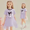 Vestido de Verano para Niña Co-Branded Hello Kitty Kuromi 2025 Nuevo Vestido Camiseta de Color Contrastante