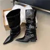 Botas de salto grosso, perna larga e bico fino, nova coleção outono 2026, de salto alto, cano longo, botas de montaria para mulheres