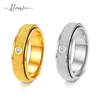 Anillo Rotatorio de Acero Inoxidable Oro 18K Textura Madera Diamante Único Estilo Ins Anillo Liso de Acero Inoxidable Europeo y Americano Venta al por Mayor