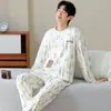 Pijama de Algodão Puro para Casal Primavera e Outono Manga Longa Cachorrinho Cartoon com Bojo Corte Solto Pode Ser Usado Fora Conjunto Homewear