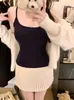 Camisola Branca de Nicho com Bojo, Roupa Íntima Hot Girl de Puro Desejo, Camisa Base para Usar por Baixo, Top Preto, Estilo Coreano Outono e Inverno
