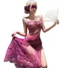Ebrio Escuchando el Viento y Pasión Vestido Morado Sexy de Tirantes Encaje Transparente Pura Tentación Uniforme para Pecho Pequeño