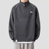 Moletom de fleece com zíper parcial estilo americano para homens e mulheres, marca da moda, corte solto, outono e inverno, gola alta, manga longa, esportivo, versátil, jaqueta para casal