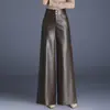 Pantalones de cuero genuino de marca auténtica Haining para mujer, colección primavera/otoño 2026, largo de nueve puntos, piel de oveja, pierna ancha, corte recto, casual, moderno