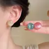 Pendientes de Bola de Dopamina Coreanos para Mujer, Lujo Accesible Nicho Color Degradado, Dulce Elegante, Populares Mismo Estilo Pendientes Geométricos