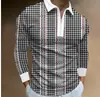 Nova Camisa Polo Casual Masculina de Outono 2023, Comércio Exterior, Estampa 3D, Cor Sólida, Zíper, Manga Longa