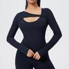 Roupas de Yoga Transfronteiriças Manga Longa Feminina Top de Yoga Nude para Esportes e Fitness com Bojos Removíveis Cintura Estreita Nude