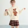 Comércio Transfronteiriço Outono e Inverno Retrô Americano Imitação de Visão Laço Urso Gola Redonda Suéter Tricô para Mulheres Tricô de Outono Peça Externa