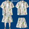 Traje de Viaje Camisa de Manga Corta para Hombre Camisa de Playa Costera Pantalones Cortos Casuales de Vacaciones Tallas Grandes Pantalones de Tres Cuartos Ropa de Pareja