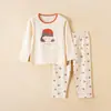 Conjunto Casa Algodão Puro Fino Estilo Coreano Roupas de Casa para Meninas Gola Redonda Manga Longa Pijama Infantil Masculino Classe A Verão