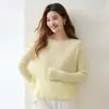 Suéter de cachemira suave y amigable con la piel para mujer, sin costuras, cuello redondo, para otoño e invierno, capa base versátil, suéter interior de color liso