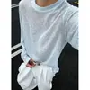Camisa de punto de seda de hielo blanca para hombre, camiseta de verano con cuello redondo, estilo nicho de alta gama, camisa de manga larga fresca y holgada para protección solar